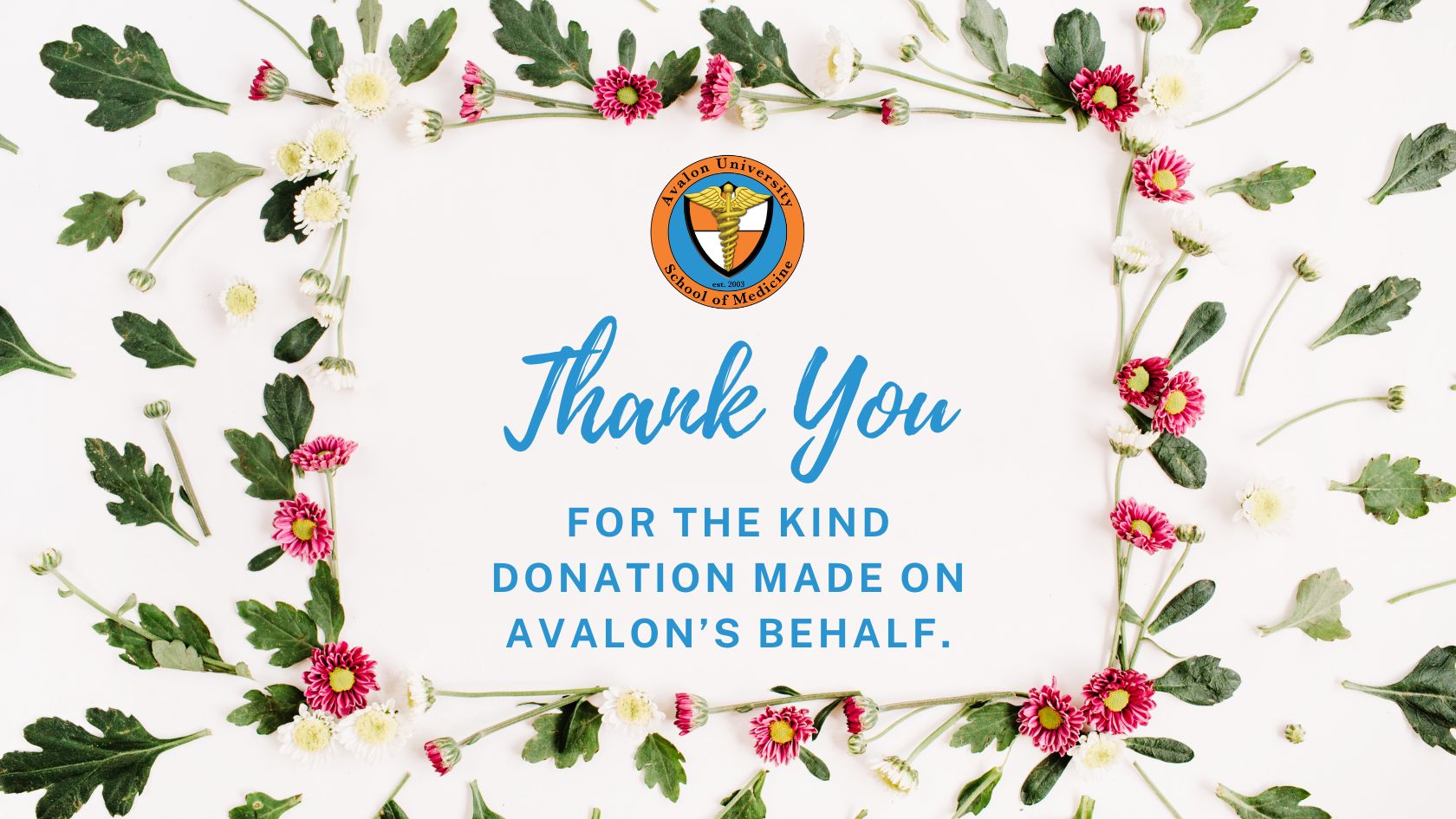 thank you For the kind donation made on Avalon’s behalf.